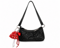 Bolsa Shoulder Negra Corazones Charm Rojo
