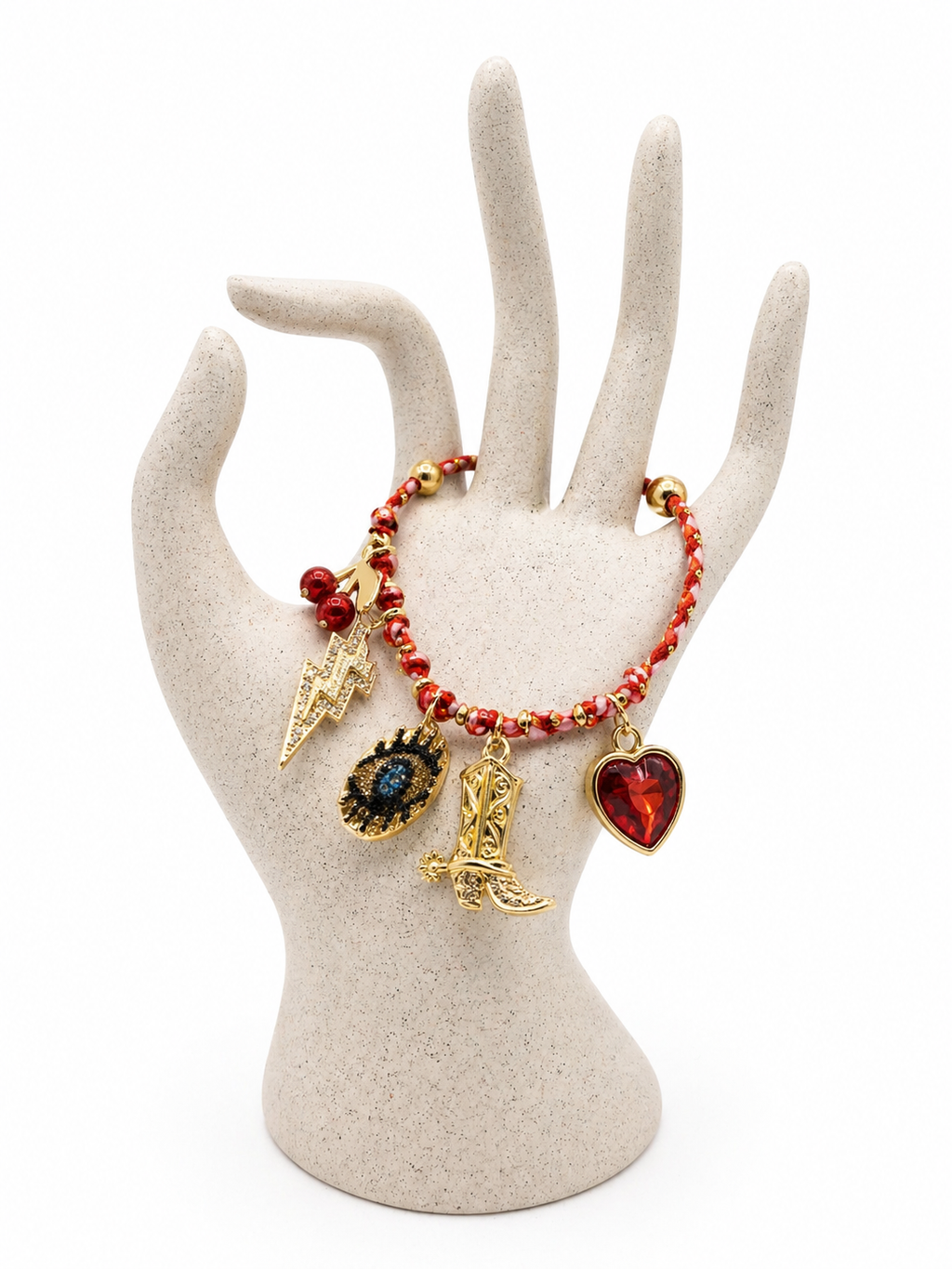 Pulsera roja múltiples dijes rockstar