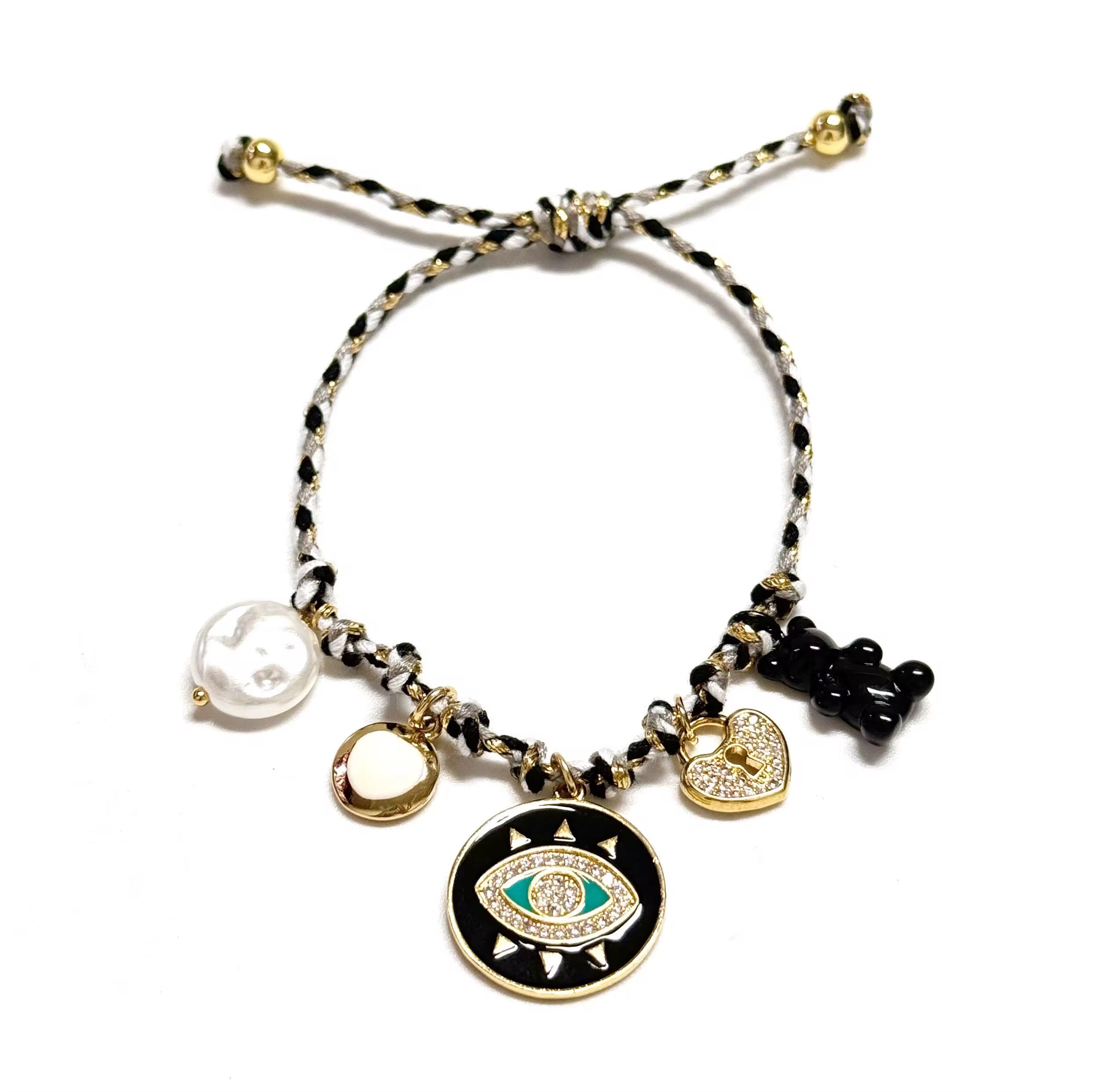 Pulsera negra múltiples dijes