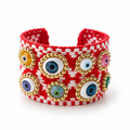 Pulsera roja ancha ojos turcos