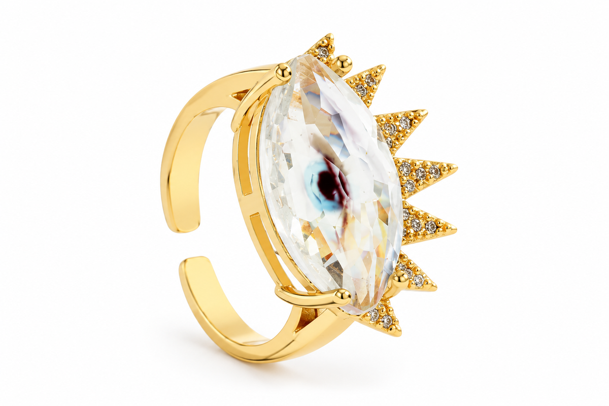 Anillo ojo turco cristal gris