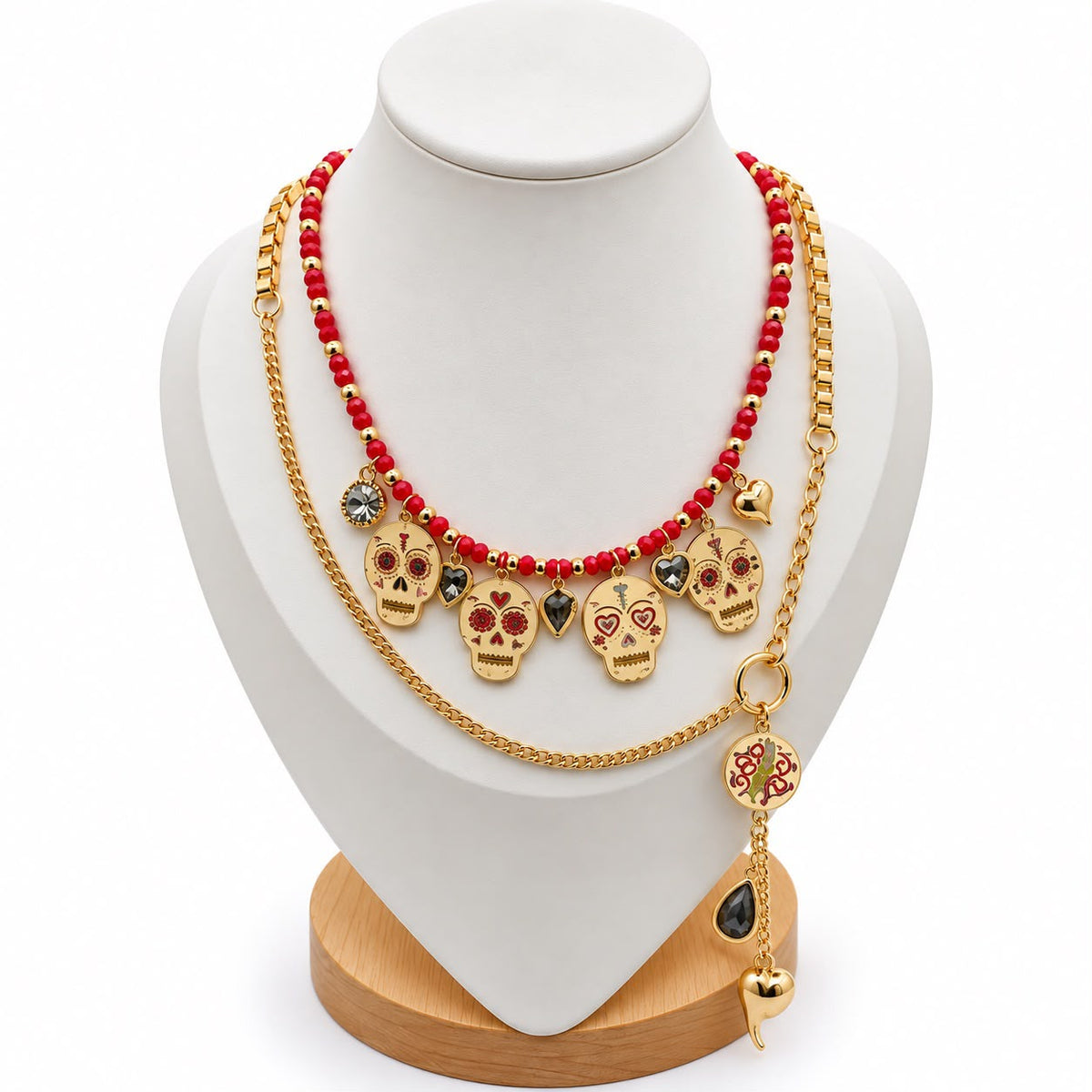 Collar Doble Rojo Calaveras