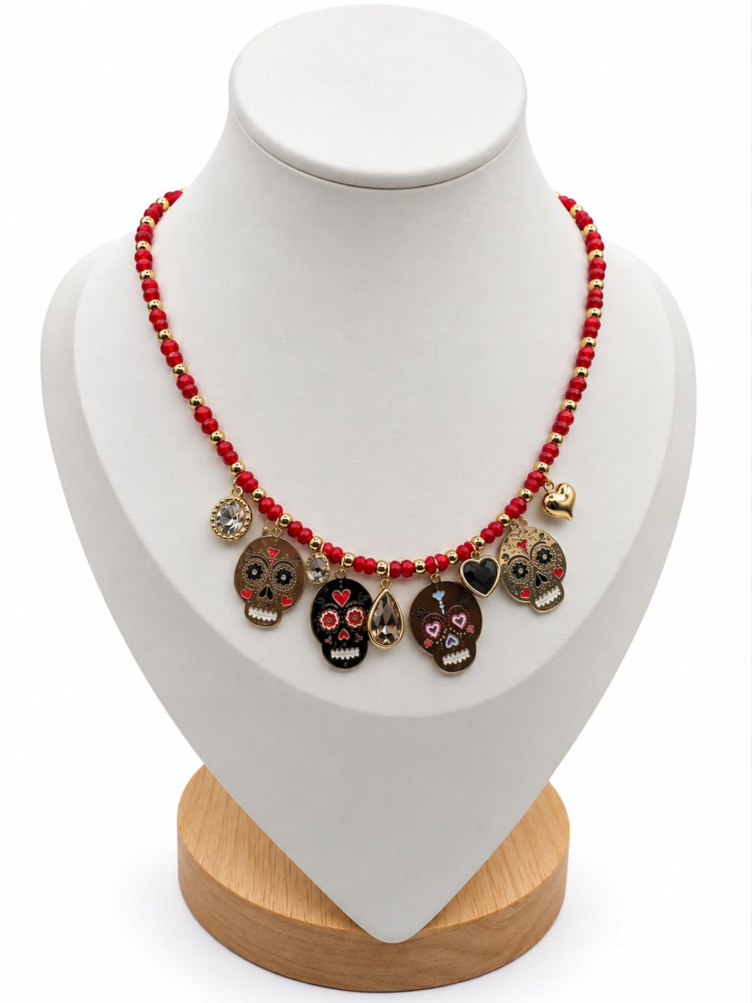 Collar rojo catrinas/calaveras