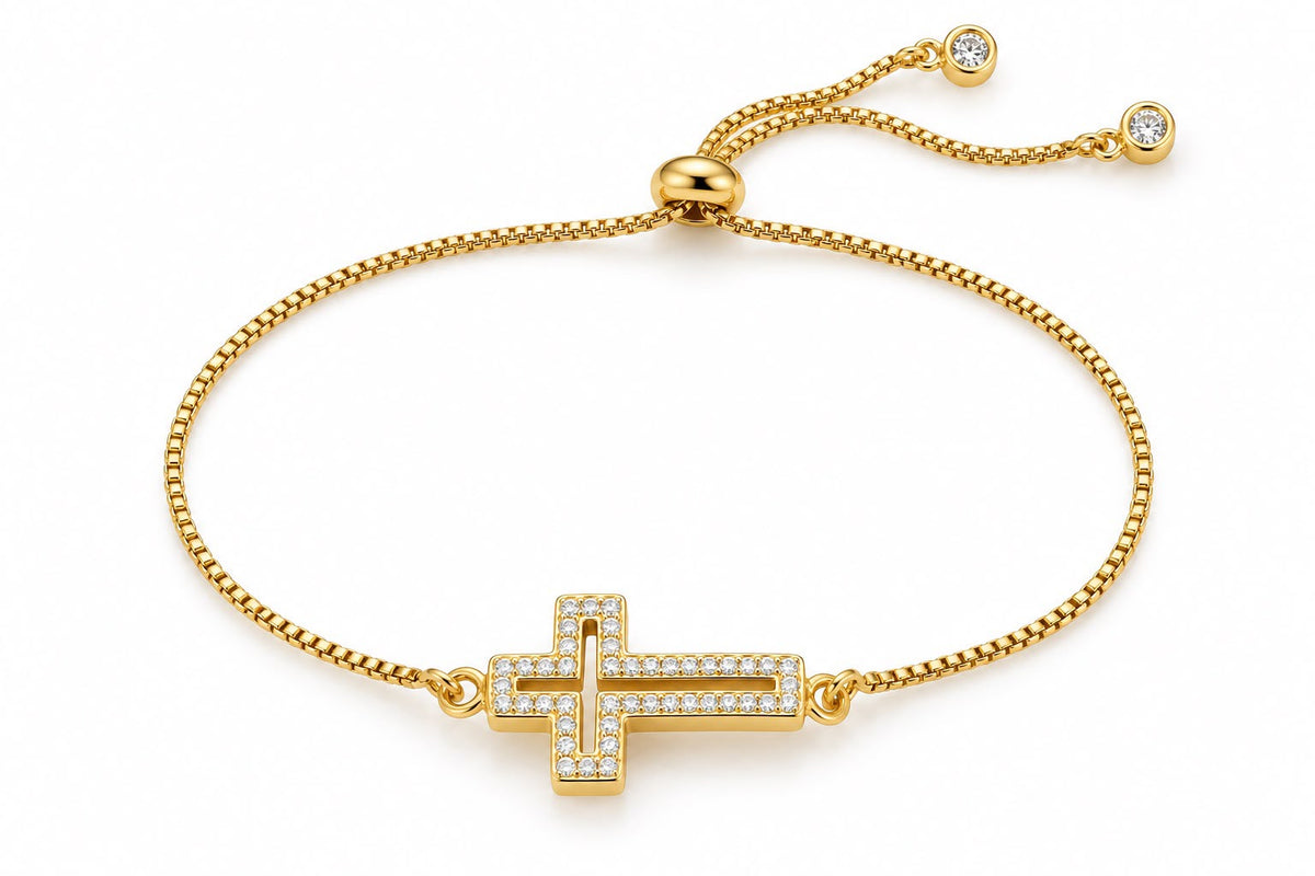 Pulsera en chapa de oro 18 k Cruz/ ajustable