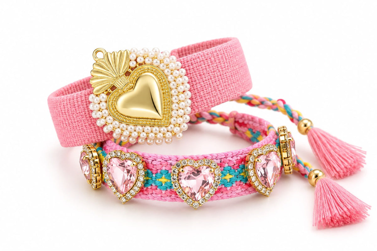 Pulseras en Set Corazon Rosa